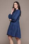 Buy_Ritu Kumar_Blue Viscose, Nylon Round Neck Essential-mahi Short Dress _Online_at_Aza_Fashions