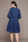 Shop_Ritu Kumar_Blue Viscose, Nylon Round Neck Essential-mahi Short Dress _at_Aza_Fashions