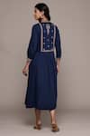 Shop_Ritu Kumar_Blue Rayon Embroidery Round Neck Essential-vasudha Long Dress _at_Aza_Fashions