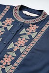 Shop_Ritu Kumar_Blue Rayon Embroidery Round Neck Essential-vasudha Long Dress _Online_at_Aza_Fashions