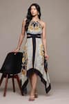 Ritu Kumar_Black Floral Print Asymmetrical Midi Dress _Online_at_Aza_Fashions