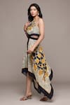 Ritu Kumar_Black Floral Print Asymmetrical Midi Dress _at_Aza_Fashions