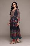 Ritu Kumar_Black Chiffon, Cotton Embroidery V-neck Floral Kurta Set_Online_at_Aza_Fashions
