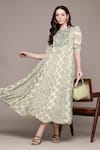 Buy_Ritu Kumar_Embroidered Green Saatchi Midi Dress _Online_at_Aza_Fashions