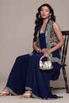 Ritu Kumar_Blue Brocade Jamawar K Cape Set _Online_at_Aza_Fashions