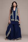 Buy_Ritu Kumar_Blue Brocade Jamawar K Cape Set _at_Aza_Fashions