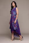 Ritu Kumar_Purple Viscose, Rayon Embroidery Round Neck Poppy Pushpanjali K Midi Dress _Online_at_Aza_Fashions