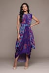 Buy_Ritu Kumar_Purple Viscose, Rayon Embroidery Round Neck Poppy Pushpanjali K Midi Dress _Online_at_Aza_Fashions