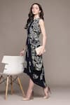 Ritu Kumar_Black Viscose Round Neck Poppy Pushpanjali K Midi Dress _Online_at_Aza_Fashions
