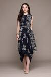 Buy_Ritu Kumar_Black Viscose Round Neck Poppy Pushpanjali K Midi Dress _at_Aza_Fashions