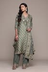 Buy_Ritu Kumar_Green Khaki Pineapple K Kurta Set _at_Aza_Fashions