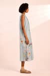 Kharakapas_Blue Voile Round Neck Pale Floral Digital Print Midi Dress _Online_at_Aza_Fashions