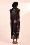 Shop_Kharakapas_Black Voile Collared Cap Sleeve Floral Midi Dress _at_Aza_Fashions