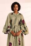 Buy_Kharakapas_Green Voile Collared Floral Print Maxi Dress _Online_at_Aza_Fashions