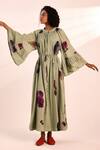 Shop_Kharakapas_Green Voile Collared Floral Print Maxi Dress _Online_at_Aza_Fashions