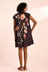 Shop_Kharakapas_Black Cotton, Voile Embroidery Collared Floral Print Short Dress _at_Aza_Fashions