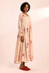 Buy_Kharakapas_Beige Voile V-neck Floral Print Maxi Dress _Online_at_Aza_Fashions