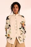 Shop_Kharakapas_Off White Voile Bandeau Neck Floral Print Shirt _Online_at_Aza_Fashions