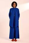 Buy_Kharakapas_Blue Poplin Embroidery Collared Electric Co-ord Set _at_Aza_Fashions