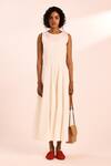 Shop_Kharakapas_White Cotton Round Neck Daisy Dance Maxi Dress _Online_at_Aza_Fashions