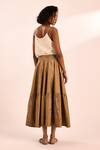 Shop_Kharakapas_Brown Cotton, Oxford Lace Rust Rose Block Print Skirt _at_Aza_Fashions