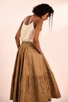 Shop_Kharakapas_Brown Cotton, Oxford Lace Rust Rose Block Print Skirt _Online_at_Aza_Fashions