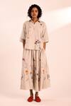 Buy_Kharakapas_Beige Voile Collared Oat Bloom Co-ord Set _at_Aza_Fashions