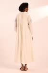 Shop_Kharakapas_Off White Cotton, Voile Embroidery Collared Maxi Dress _at_Aza_Fashions
