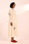 Buy_Kharakapas_Off White Cotton, Voile Embroidery Collared Maxi Dress _Online_at_Aza_Fashions