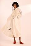 Shop_Kharakapas_Off White Cotton, Voile Embroidery Collared Maxi Dress _Online_at_Aza_Fashions