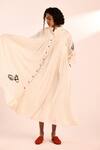 Buy_Kharakapas_Off White Cotton, Voile Embroidery Collared Maxi Dress _at_Aza_Fashions