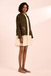 Kharakapas_Olive Green Floral Embroidered Olive Utility Jacket _Online_at_Aza_Fashions