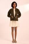Buy_Kharakapas_Olive Green Floral Embroidered Olive Utility Jacket _at_Aza_Fashions