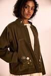 Buy_Kharakapas_Olive Green Floral Embroidered Olive Utility Jacket _Online_at_Aza_Fashions