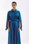 Notsosure_Blue Georgette, Satin Collared Cape Coord Pant Set _Online_at_Aza_Fashions