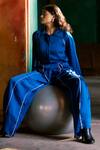 Buy_Notsosure_Blue Georgette, Satin Collared Cape Coord Pant Set _at_Aza_Fashions