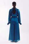 Shop_Notsosure_Blue Georgette, Satin Collared Cape Coord Pant Set _at_Aza_Fashions
