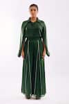 Buy_Notsosure_Green Georgette, Satin Collared Cape Coord Pant Set _at_Aza_Fashions