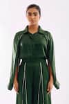 Notsosure_Green Georgette, Satin Collared Cape Coord Pant Set _Online_at_Aza_Fashions