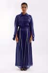 Buy_Notsosure_Blue Georgette, Satin Piping Collared Cape Coord Set With Slit Detail _at_Aza_Fashions