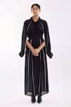 Buy_Notsosure_Black Georgette, Satin Collared Cape Coord Pant Set _at_Aza_Fashions