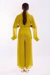 Shop_Notsosure_Yellow Georgette, Satin Collared Cape Coord Pant Set _at_Aza_Fashions
