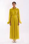 Buy_Notsosure_Yellow Georgette, Satin Collared Cape Coord Pant Set _at_Aza_Fashions