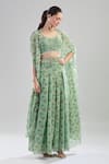 Buy_Basanti - Kapde Aur Koffee_Green Cotton Sweetheart Neck Tropical Tree Print Cape Sharara Set _at_Aza_Fashions