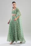 Buy_Basanti - Kapde Aur Koffee_Green Cotton Sweetheart Neck Tropical Tree Print Cape Sharara Set _Online_at_Aza_Fashions