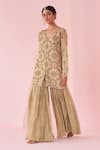 Studio Bagechaa_Embroidered Gazal Green Sharara Set _Online_at_Aza_Fashions