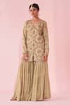 Buy_Studio Bagechaa_Embroidered Gazal Green Sharara Set _at_Aza_Fashions