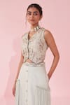 Studio Bagechaa_Beige Embroidered Gilet And Sharara Set _Online_at_Aza_Fashions