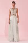 Buy_Studio Bagechaa_Beige Embroidered Gilet And Sharara Set _at_Aza_Fashions