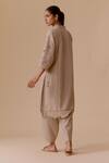 Shop_Bunka_Beige Cotton, Kota Doria Cut Work V-neck Floral Kurta Set _at_Aza_Fashions
